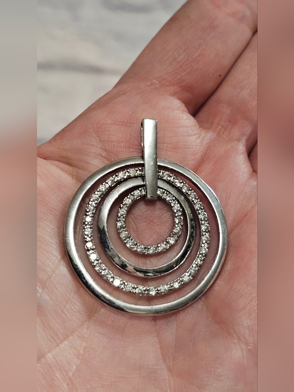 Sterling Silver Round Multi-Circle pendant With Cubic Zirconia Stones